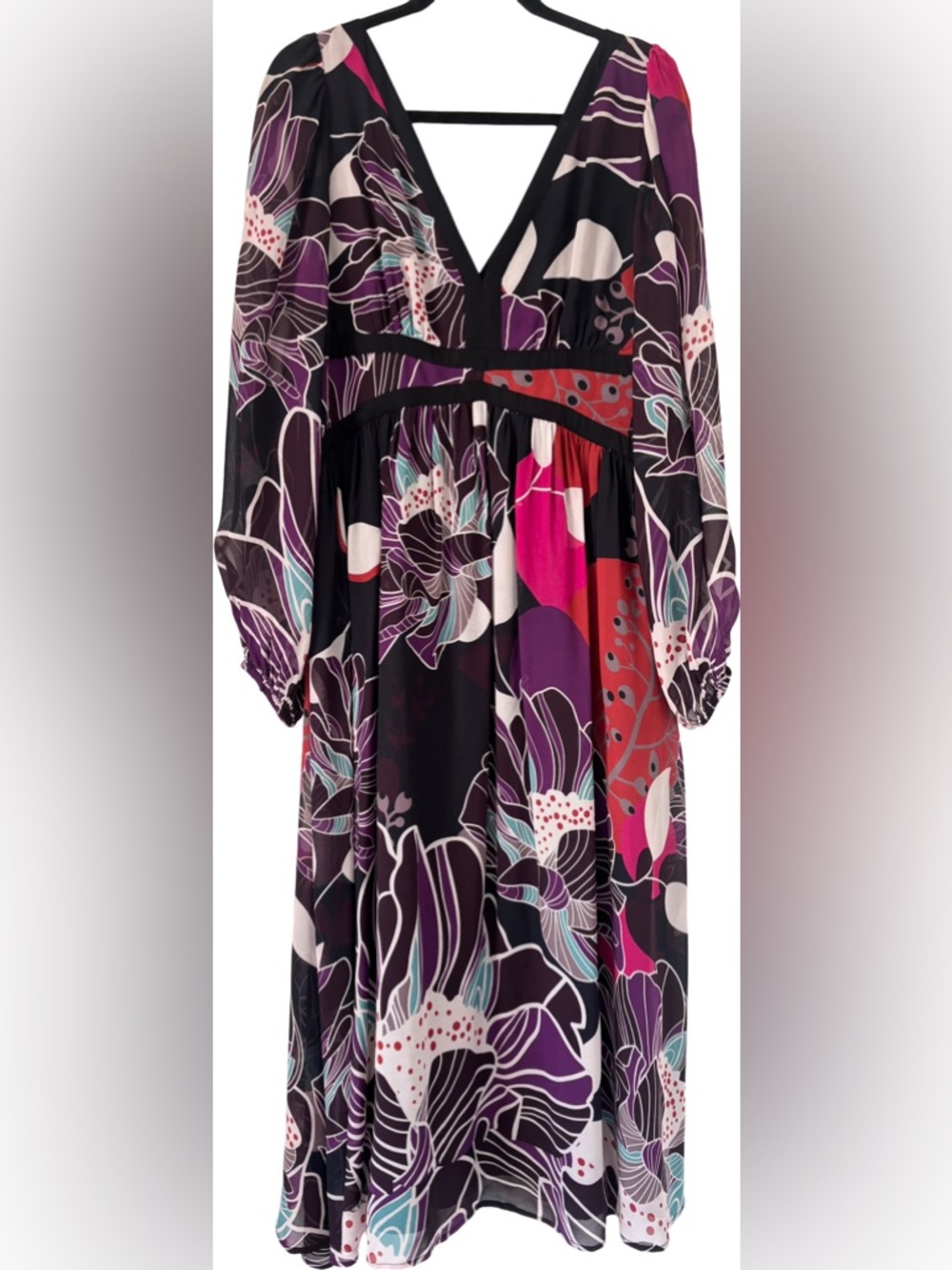 Anthropologie Let Me Be Floral Midi Dress in Black Size L - Picture 7 of 13